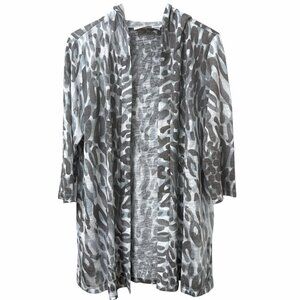 BELLE Kim Gravel Cardigan Hoodie Size Large Gray Leopard Womens Top NWOT